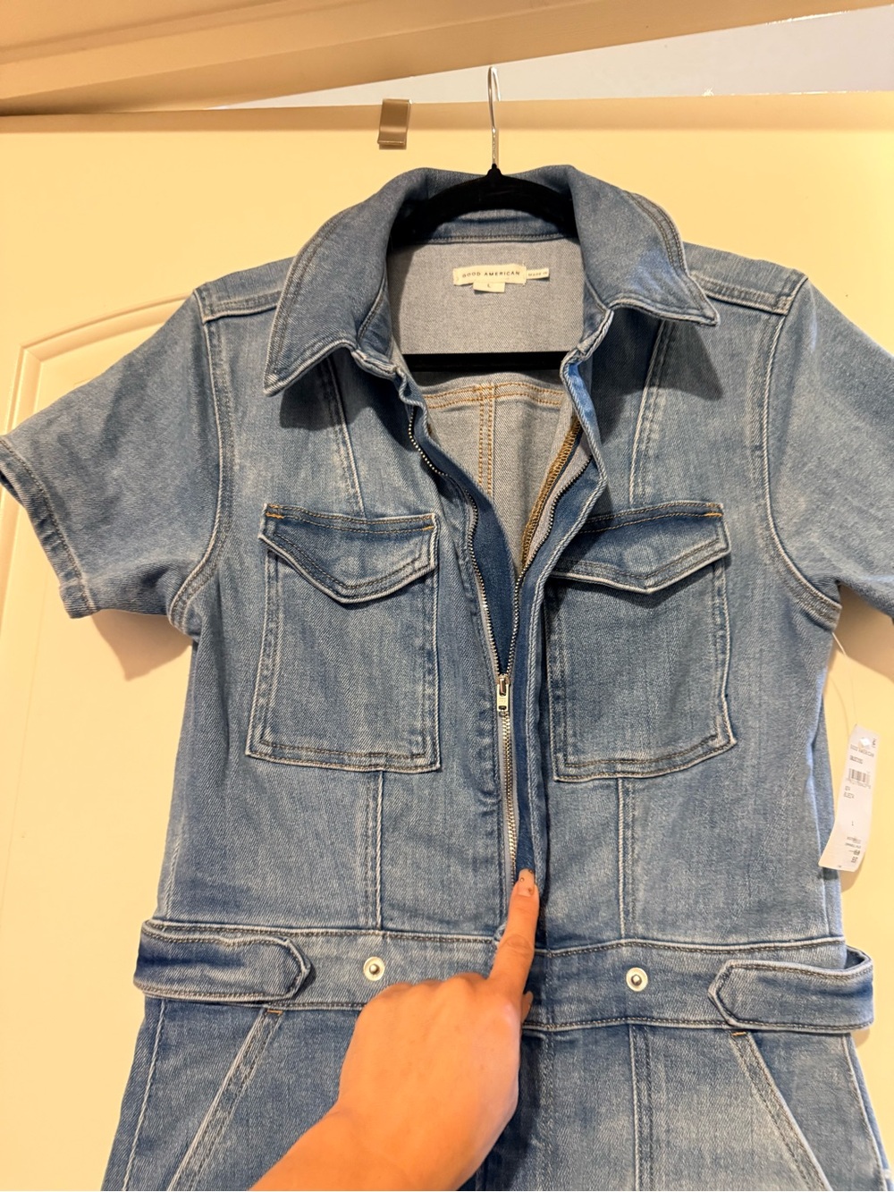 Good American Light Blue Denim Short-Sleeve Jumpsuit Overalls - Picture 3 of 7